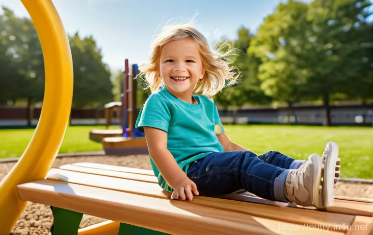 야외용 완구 제작 기술 - **Prompt 1 (Safety-focused outdoor toys):** A brightly lit, sunny outdoor playground bustling with h...