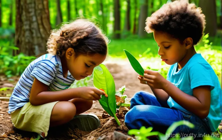 야외용 완구 신제품 - **Imaginative Outdoor Play with Nature and Storytelling:**
"A vibrant, sunny outdoor scene in a ...